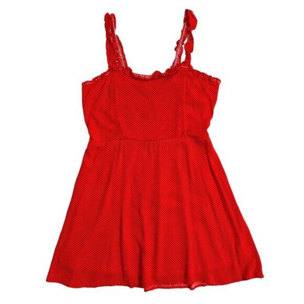 Red Polka Dot Dress Strappy Ruffles Le Lis Mini A line SZ L Nwt